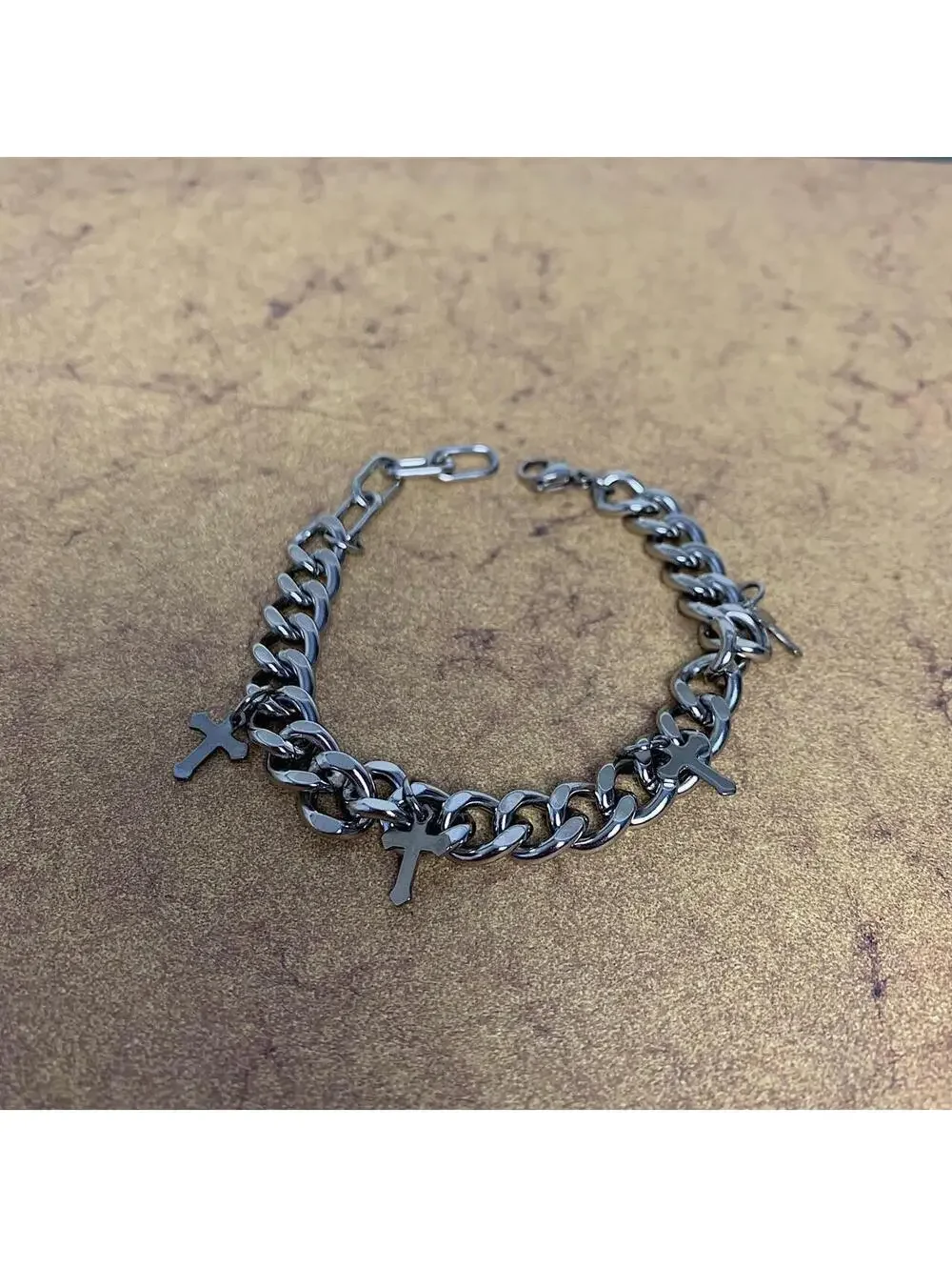 Y2k 2000s style Silver Stainless Steel Heavy High Quality Cuban Link Cross